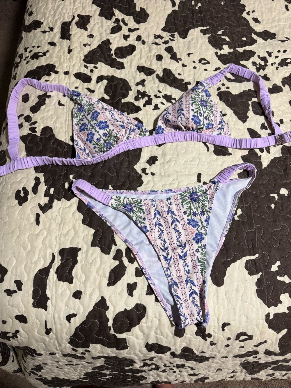 Floral Lavender Trim Bikini Set